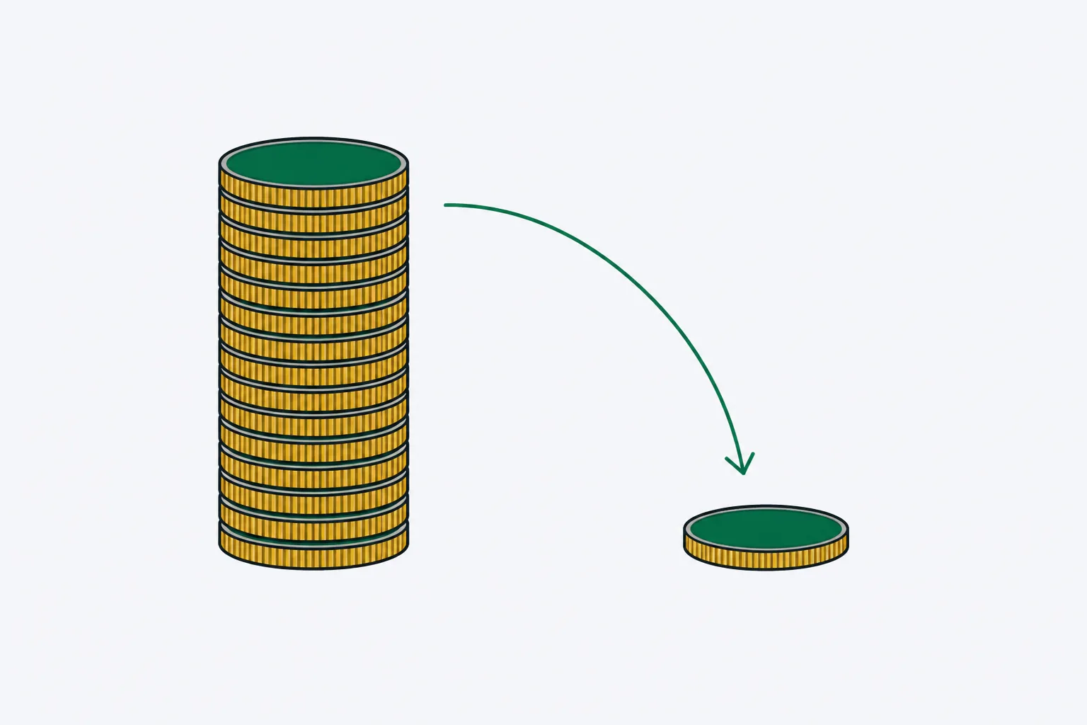An illustration of a single token balanced on its edge mid-spin, casting a long shadow