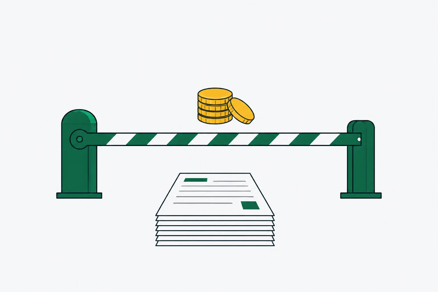 An illustration of an open empty palm facing a closed zipped wallet, with nothing passing between them