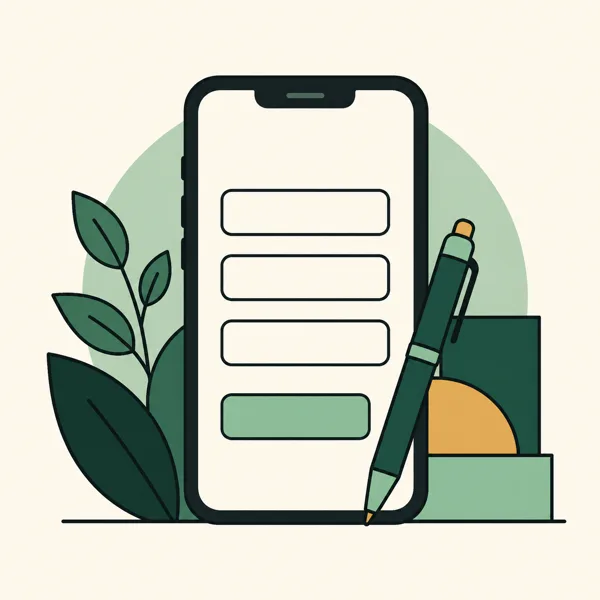 An illustration of a phone showing a blank registration form with a pen resting against it